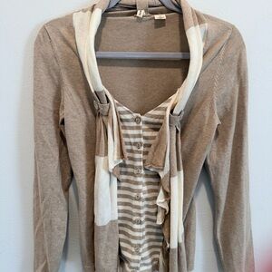 Moth Tan Cardigan with Cream Accents